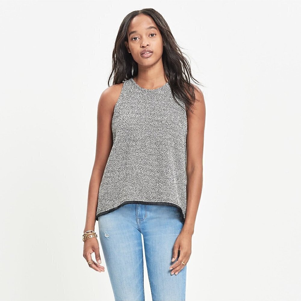 MADEWELL Swingy Fringe Tank Top women's size S black white knit